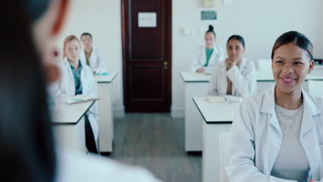 medical, school and medicine students in a class