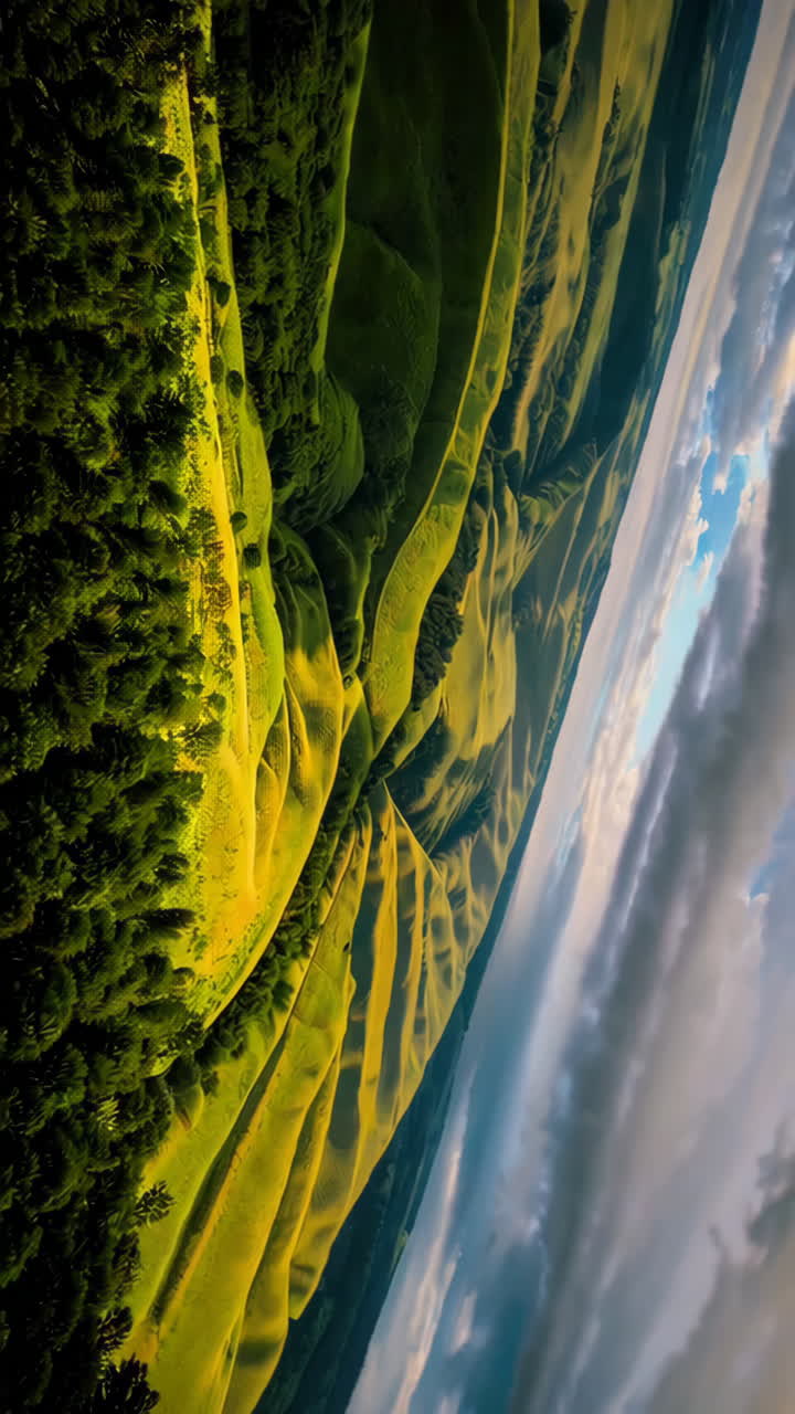 Rainbow over rolling hills