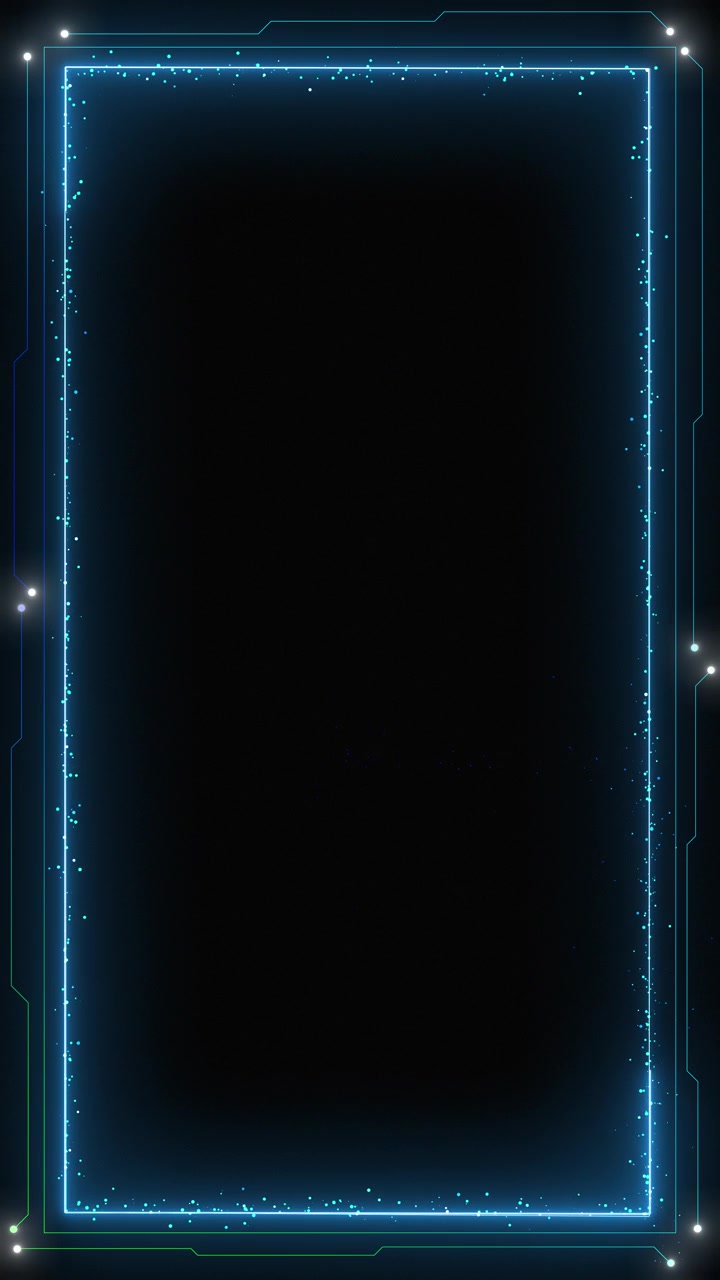 Cyan hud frame technology background with glowing rectangular border circuit corner lines dark copy