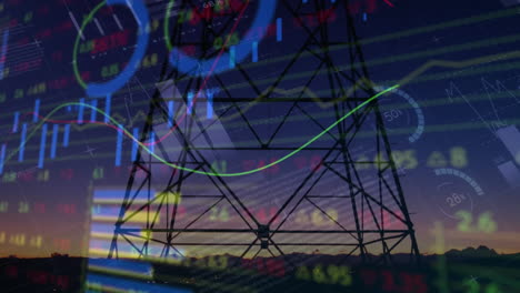 Animation-of-financial-data-processing-over-electricity-pylon