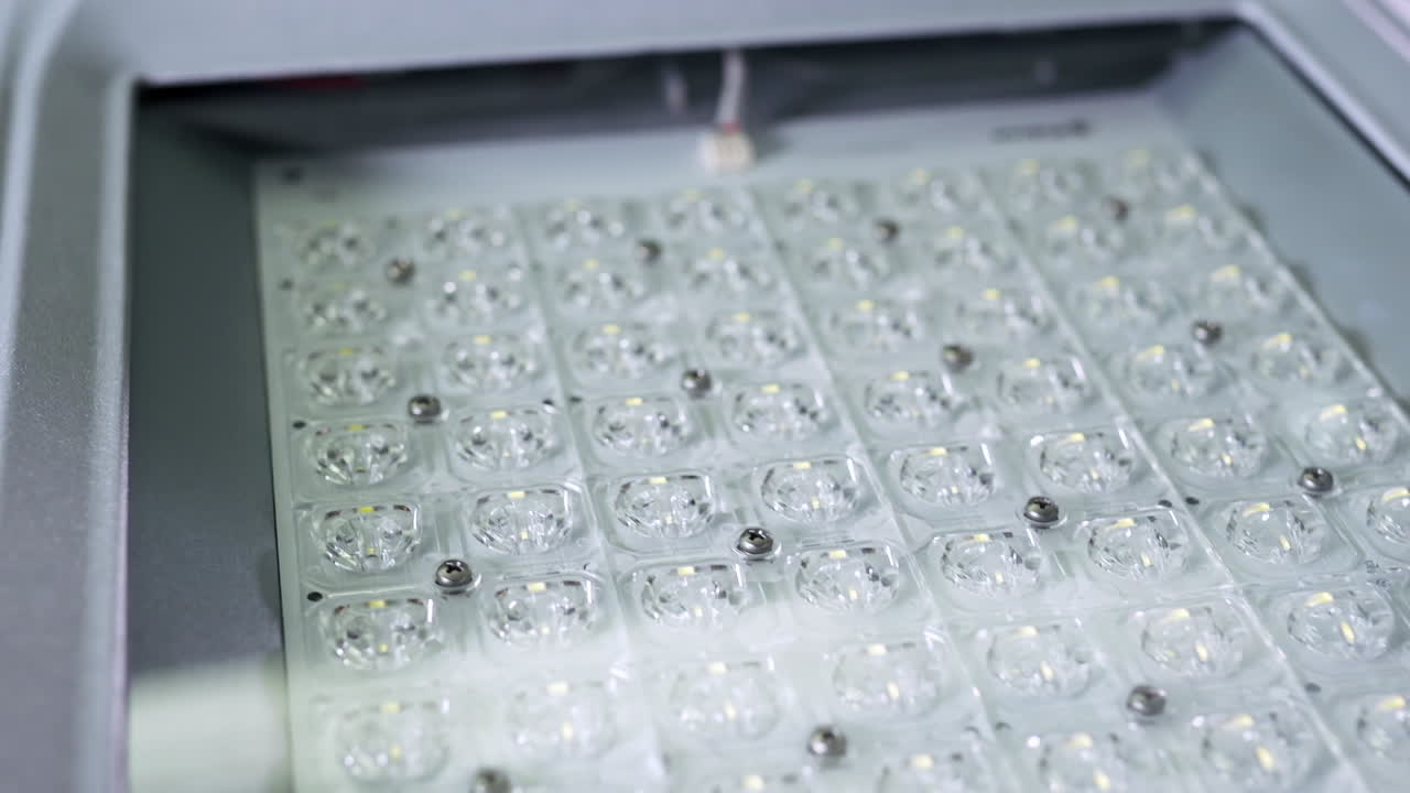 에너지 절약을 위해 하나의 강력한 led 칩 배열과 금속 광택 반사판이 있는 조명 기구의 슬라이딩 샷