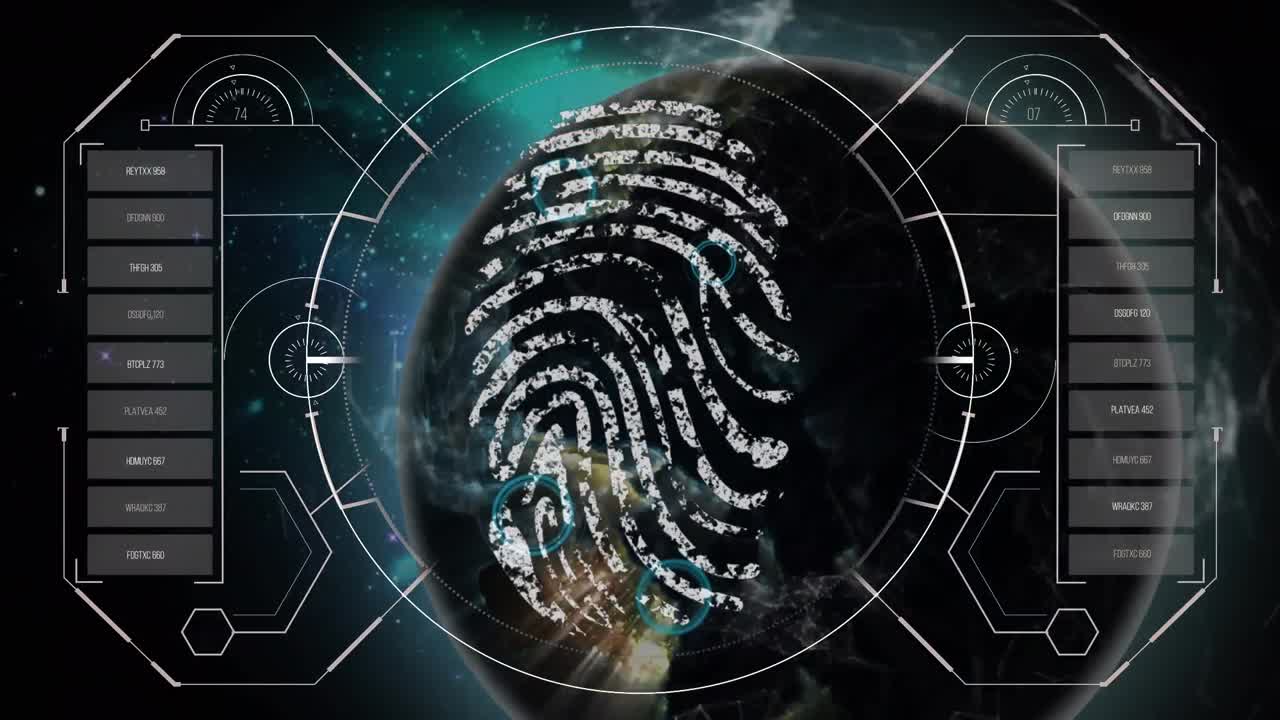 animación de escaneo de alcance y procesamiento de datos sobre el globo sobre fondo negro