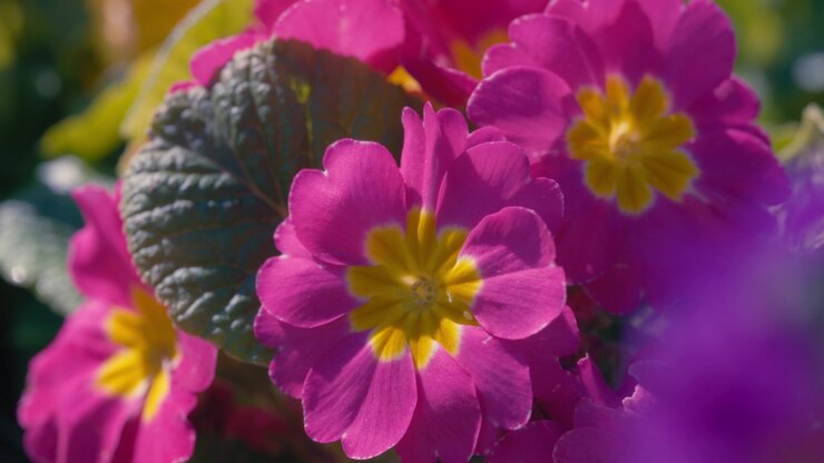 Fiori rosa e gialli che crescono in un giardino pubblico