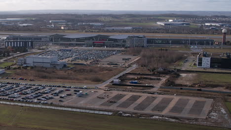 Gdansk-Airport,-Poland.-Aerial-dolly-right