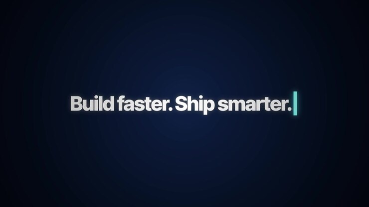 Animated Text Typing Build Faster Ship Smarter on Dark Background