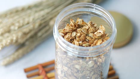 detail shot of granola musli in a bowl