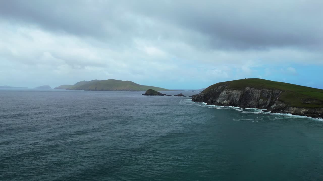 Early morning Blasket Islands from drone on Slea head Drive Kerry Ireland
