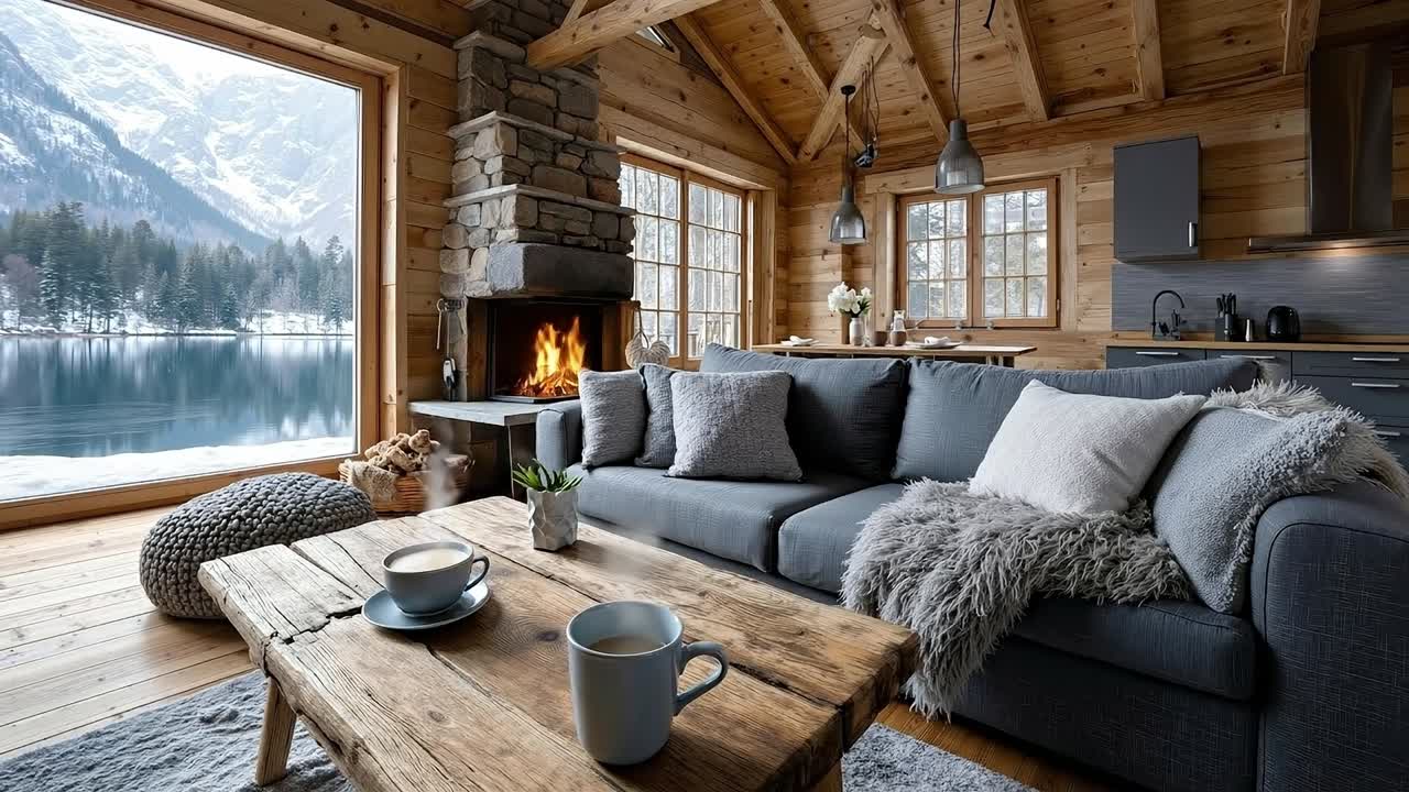 가구 와 벽난로 로 가득 찬 거실