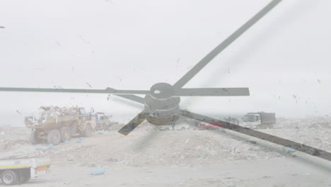 animation of clock moving fast over bulldozer in waste disposal site