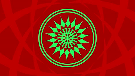 graphic object that rotates in the center, increasing and then reducing size within a graphic frame, while the background quickly changes color creating a psychedelic effect, in 16: 9 video format