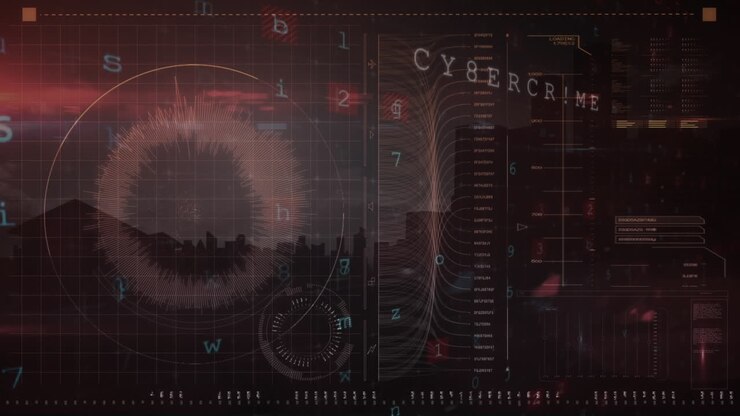 Animation af abstrakt mønster i cirkel med flere tekster og alfabeter samt indlæsningslinjer