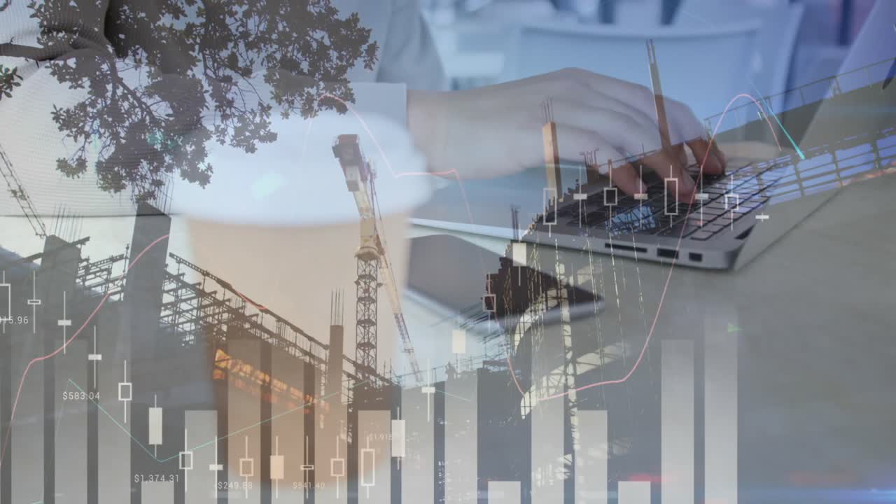 animación de estadísticas y procesamiento de datos sobre el hombre usando computadora portátil