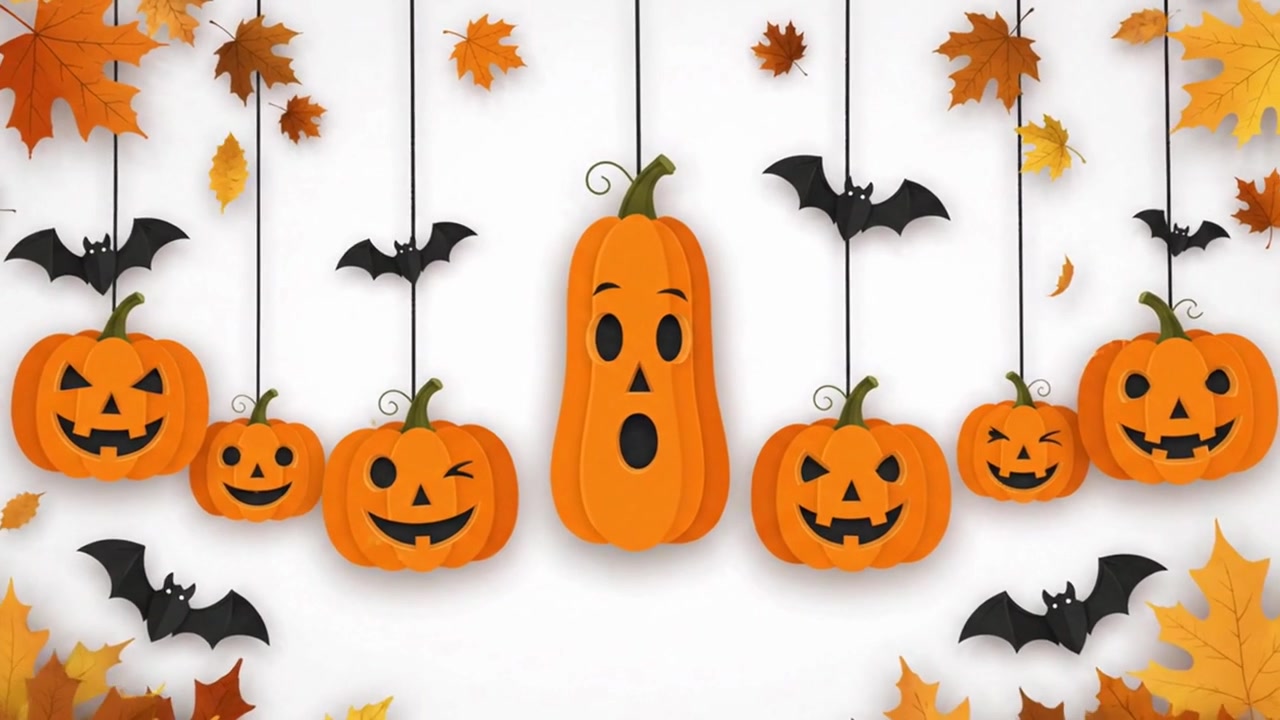 Hanging halloween pumpkins and bats animation