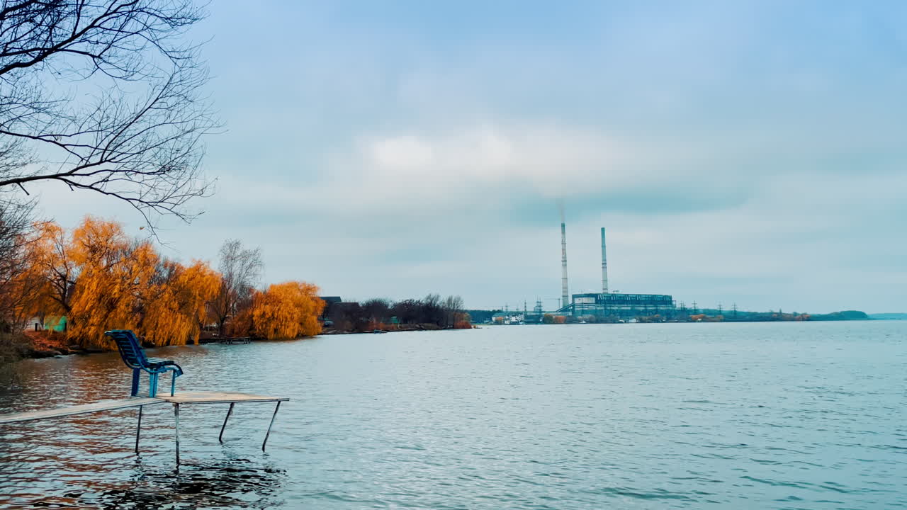 Autumn Lakeside View with Power Plant