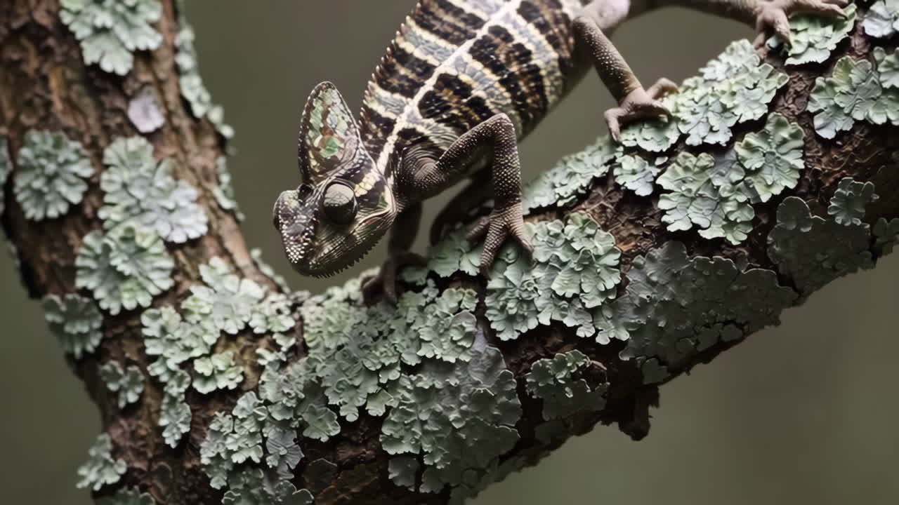 Chameleon on a Mossy Branch