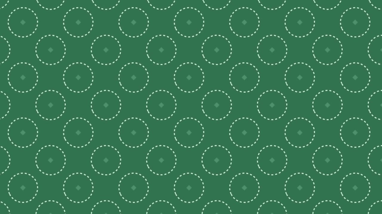A clean, minimalist 2D animation featuring a repeating pattern of white dotted circles and small diamonds over a dark green backdrop. A sophisticated, seamless loop for subtle background visuals.