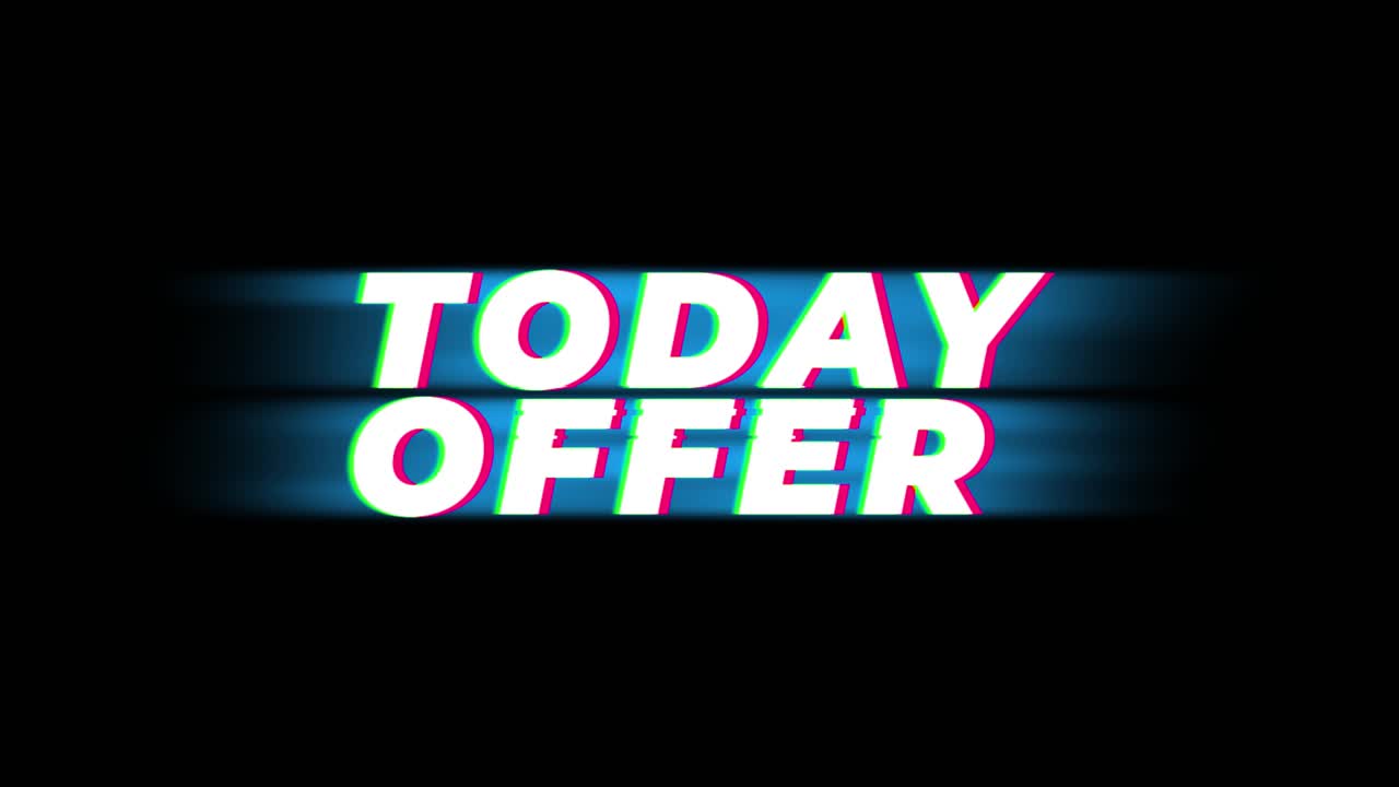 Today offer text vintage glitch effect promotion advertisement loop background tag sale discounts
