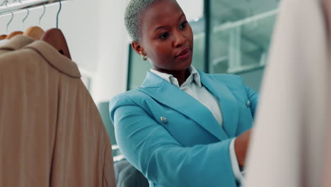 Fashion,-retail-and-black-woman-checking-clothes