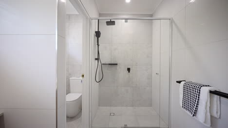 modern minimalistic small bathroom and separate toilet