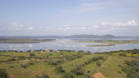 Alqueva-dam-reservoir-seen-from-Mourao-in-Alentejo,-Portugal