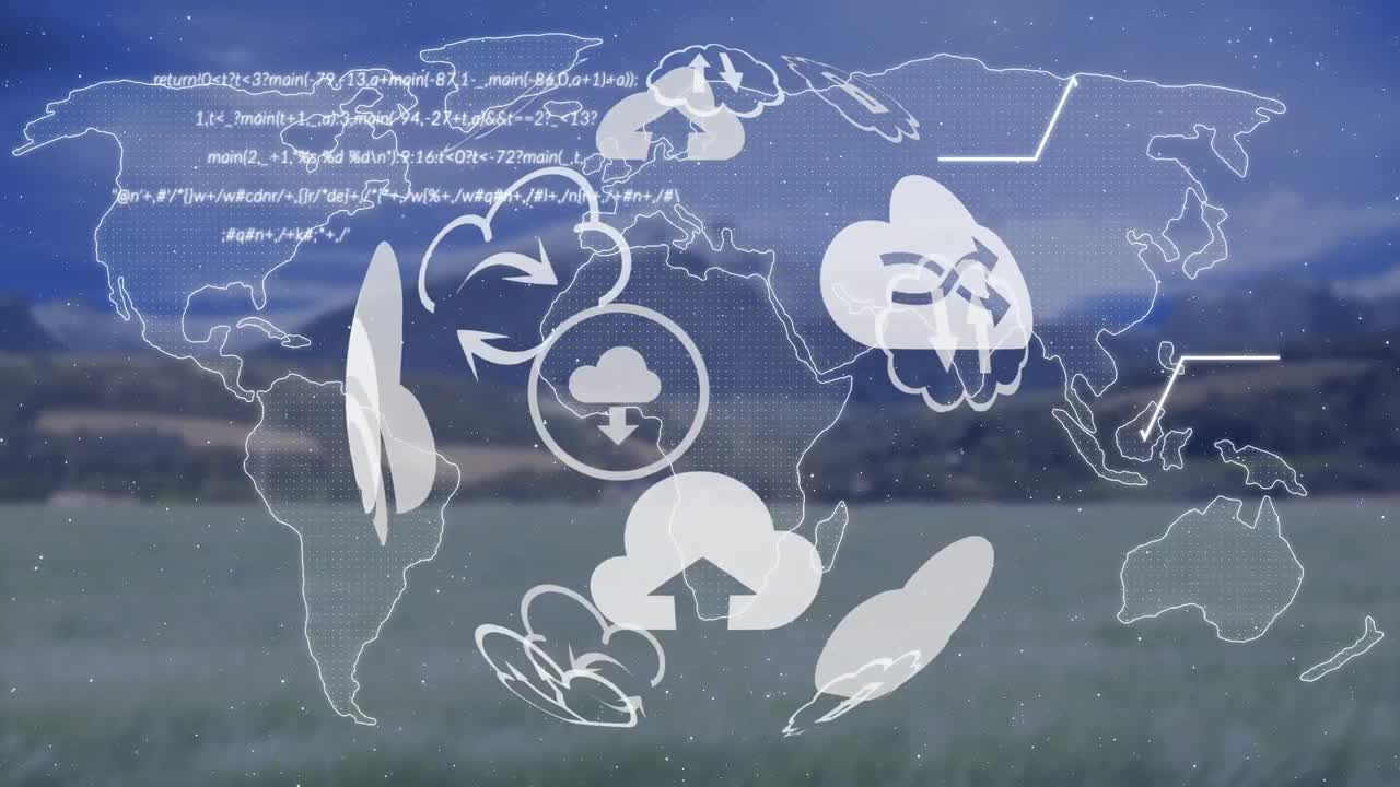 지구와 세계 지도에 대한 데이터 처리의 애니메이션