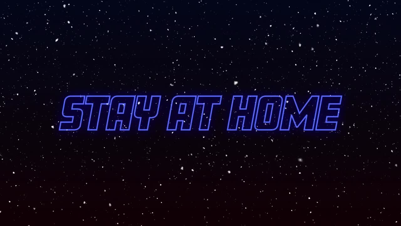 검은색 배경에 네온으로 집에 머물러있는 눈의 애니메이션