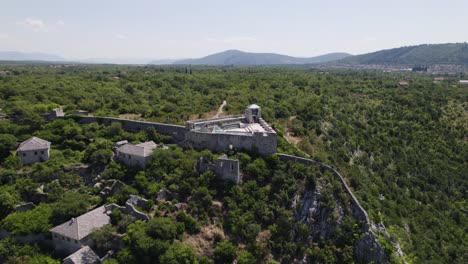 medieval fortress pasina tabija, bosnia and herzegovina, aerial orbit panorama