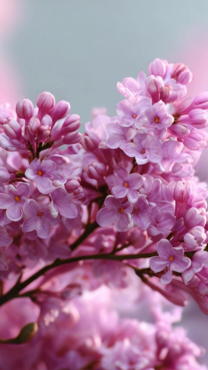 Close-up Indah Bunga Lilac yang Mekar Penuh, Menampilkan Kelopak Merah Muda Cerah dan Kuncup Lembut dengan Latar Belakang Halus, Sempurna untuk Pecinta Alam.