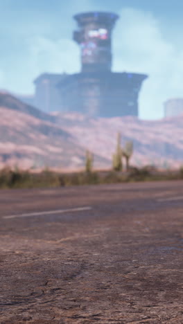 desert road with futuristic tower