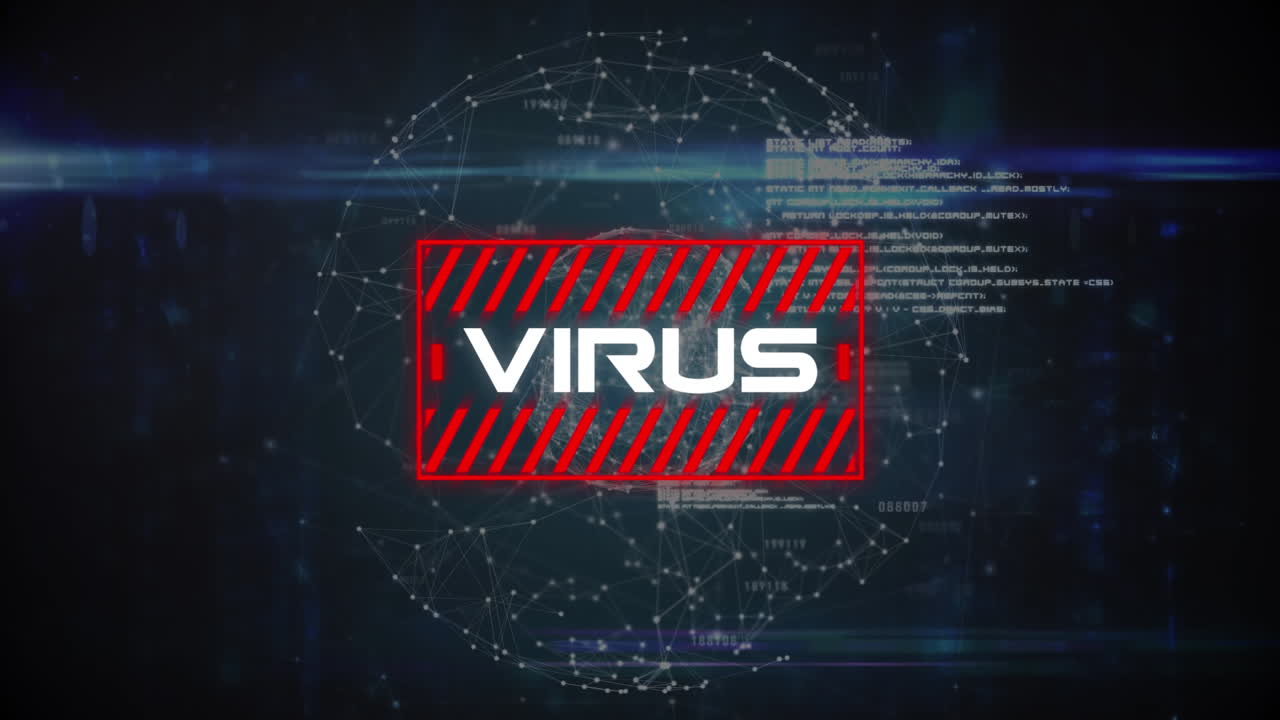 animación del texto del virus en todo el mundo con una red de conexiones