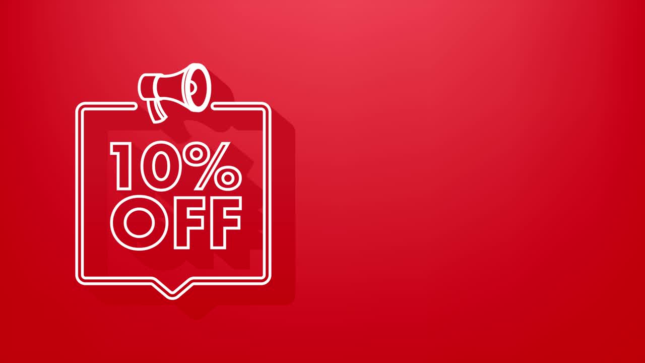 10 por ciento de descuento en la venta banner con megáfono. etiqueta de precio de oferta de descuento. 10 por cien de descuento promoción icono 3d. gráfico de movimiento