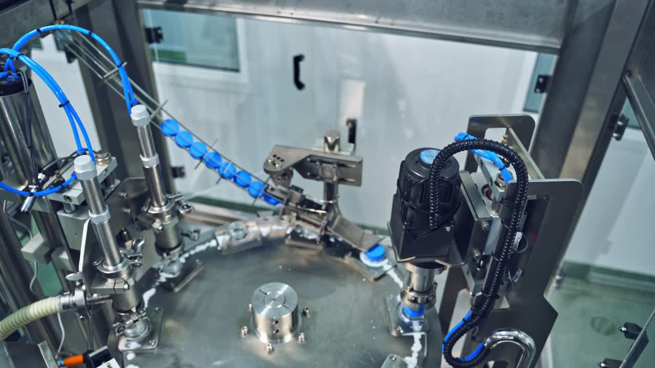 Equipment at dairy plant. Modern dairy processing of milk