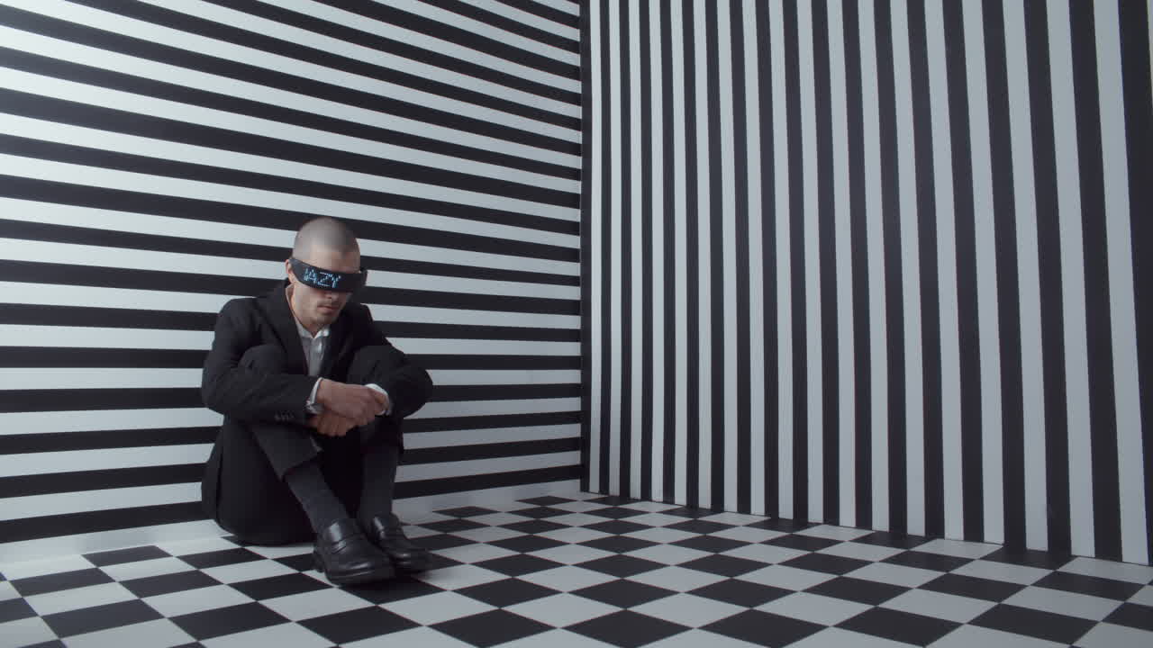 Man Wearing VR Headset in Abstract Setting