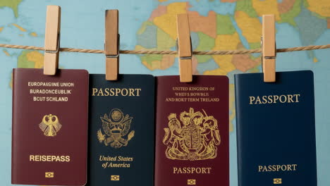 international travel passports and world map