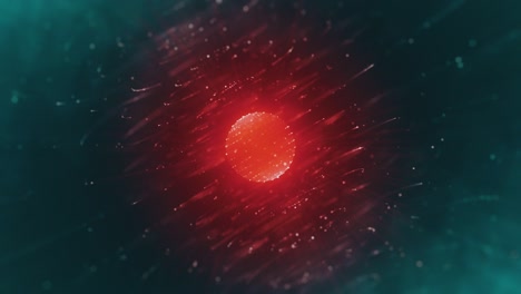 esfera roja futurista y partículas giratorias