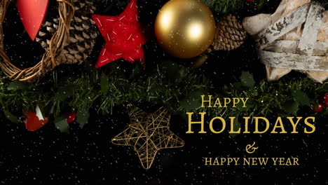 animación de los saludos de la temporada texto sobre el árbol de navidad