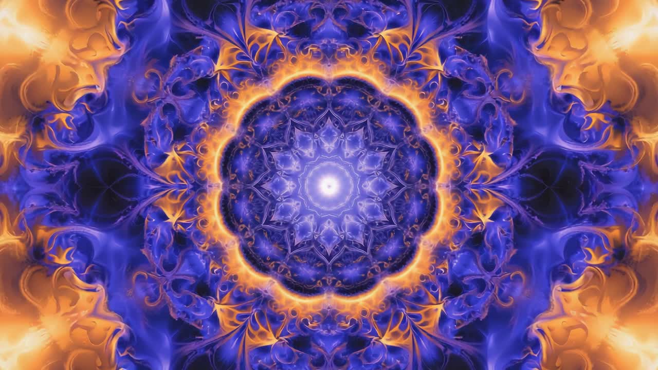 Glowing Blue and Orange Abstract Mandala