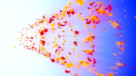 vortex from colorful maple and leaves. spiral shiny particle of autumn leaves. dancing leaf. colorful nature tunnel loop animation.