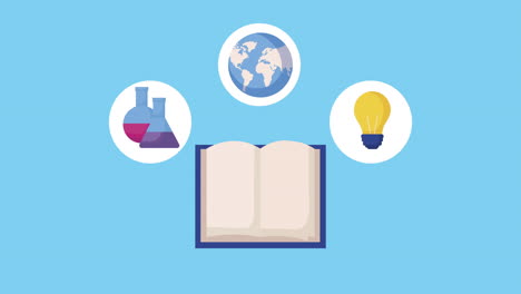 book with education supplies animation