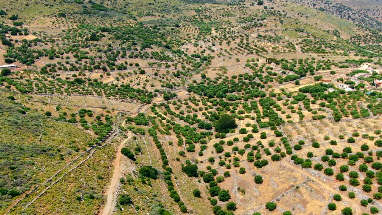 Aerial View Of Beautiful Countryside Landscape In Crete, Tilt Up
