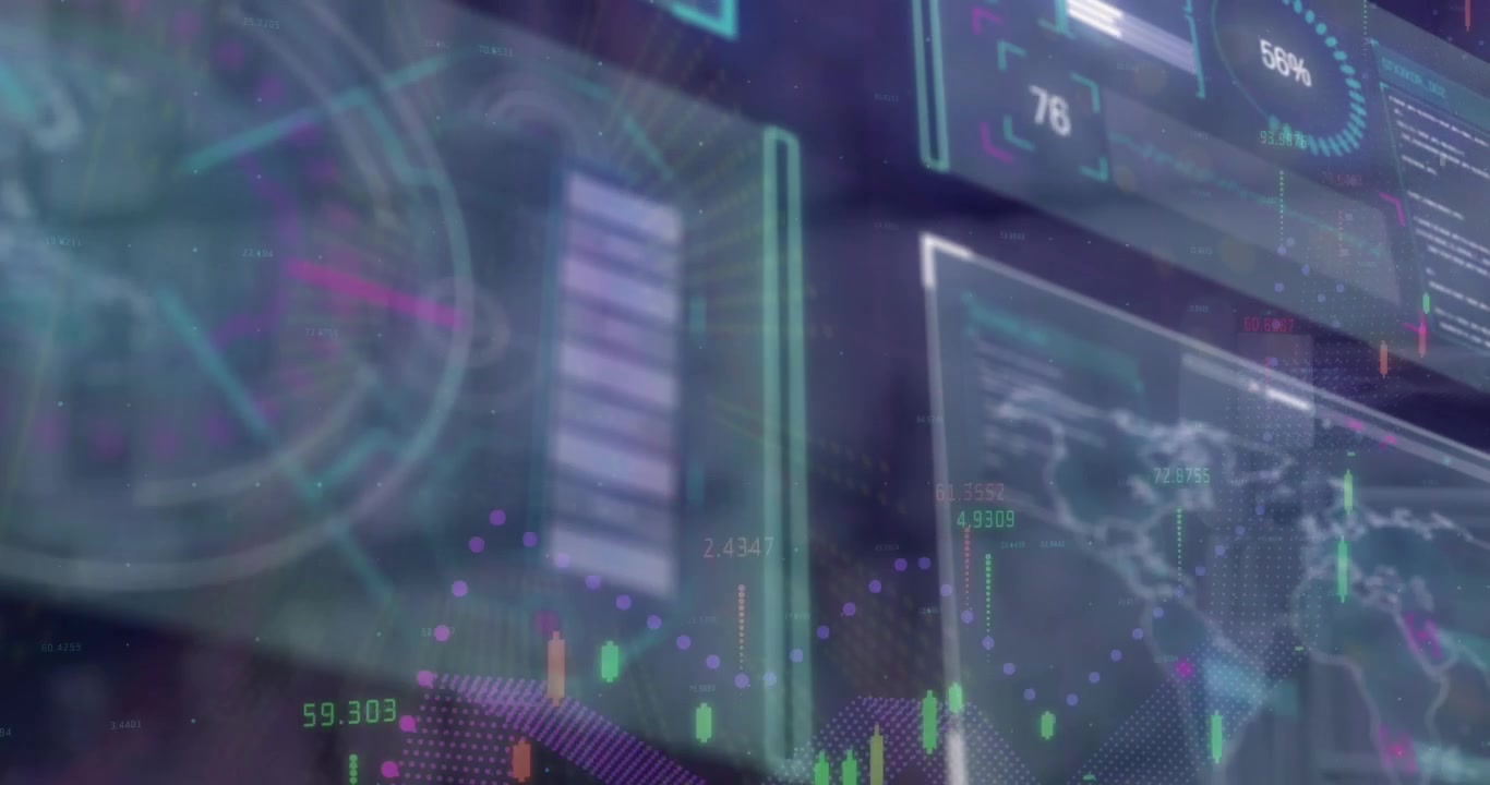 Animazione di elaborazione dati e statistiche su schermi