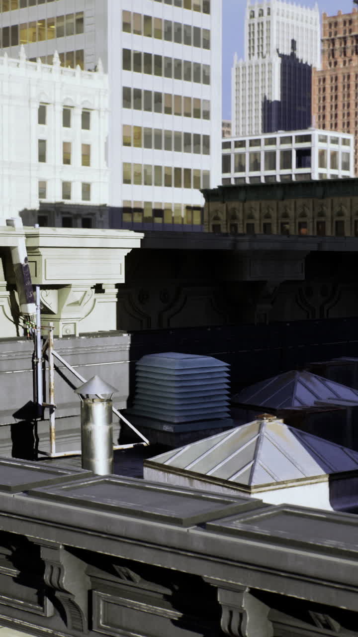 City rooftop view showcasing urban architecture and skyline details