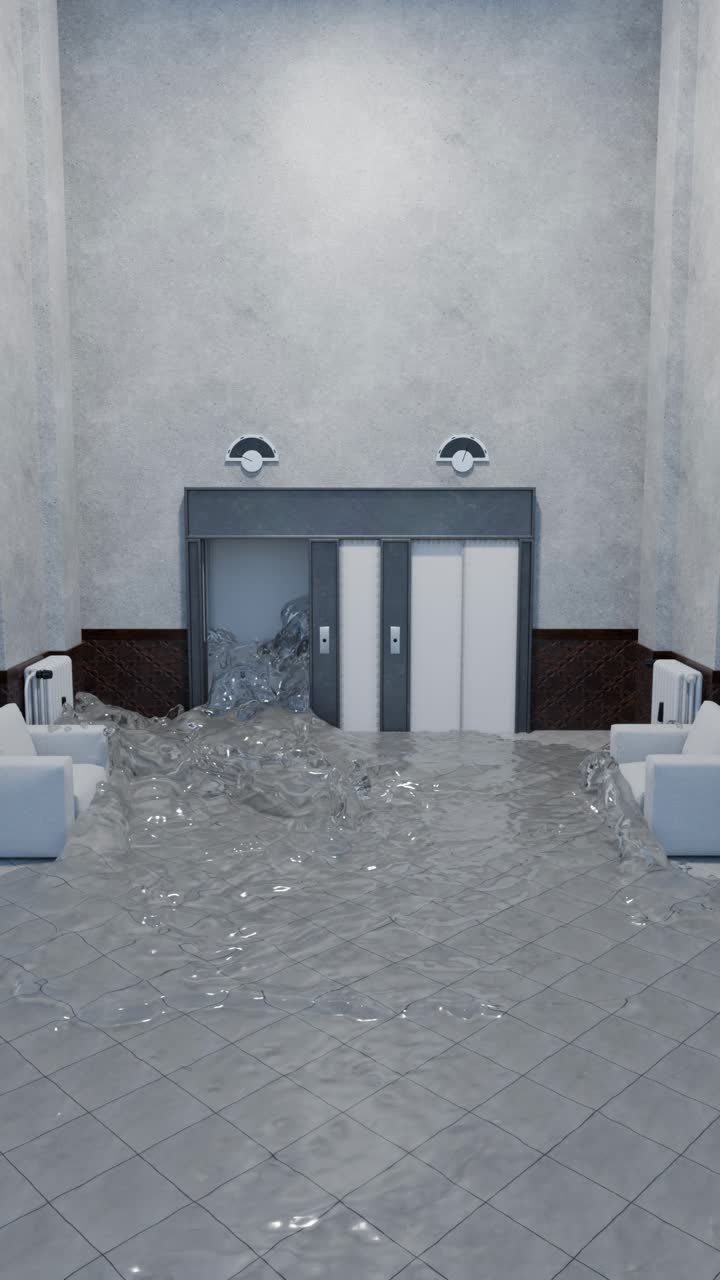 침수된 엘리베이터 로비
