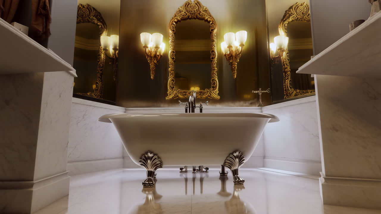 Luxurious Bathroom with Ornate Clawfoot Bathtub and Marble Finishes