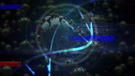 animación de células de virus, fallo y adn en fondo negro