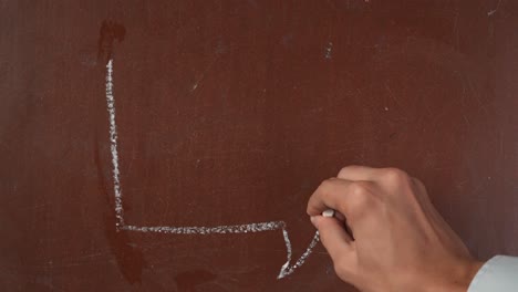 person drawing shapes with chalk on a brown board