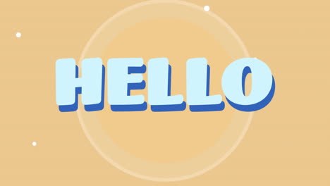 animación de texto de saludo y formas en fondo naranja.