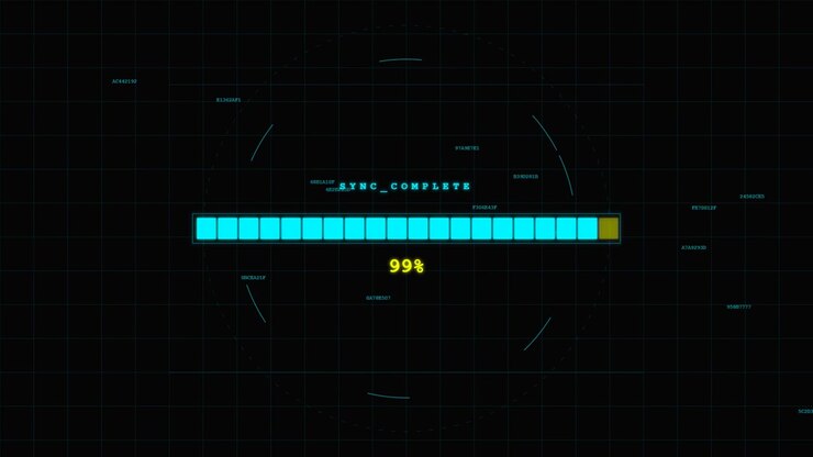 Digital Progress Bar Loading Data on Futuristic Interface