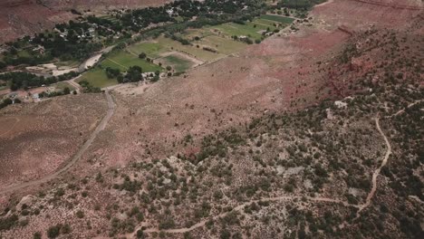 zion national park, utah usa, cinematic aerial view on green valley in canyon and steep red sandstone formations above