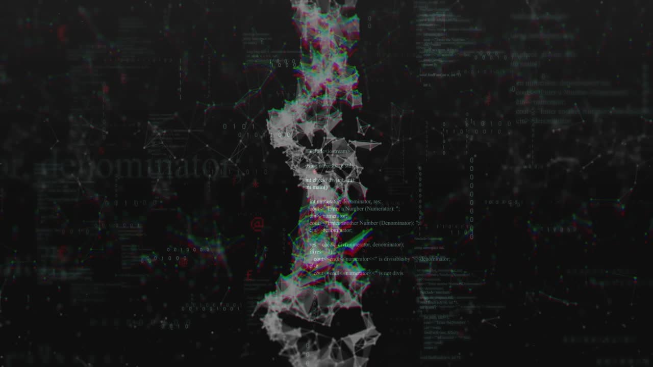 Centrale veelhoekige rasterkolom pulseert en verlengt na datapuls, visualiseert gelaagde code.